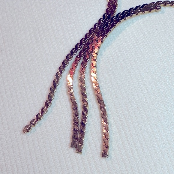 NOS/Vtg: Sellers Sample 14K Gold Plated Tasseled Herringbone style Necklace - Picture 5 of 8